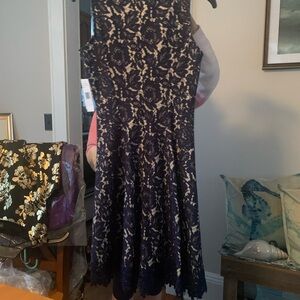 Donna Ricco Navy and Cream Lace Midi Dress